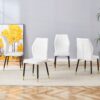 4 Modern Dining Chairs With Stylish Patterned Backrest And Black Metal Legs - White - Image 5