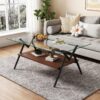Rectangle Coffee Table With Tempered Glass Top And Metal Legs, Modern Table For Living Room, Transparent Glass - Dark Brown - Image 7