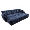 Elegant 3 Seater Sofa Set With 3 Ottomans And Pillows, Sturdy Solid Wood Frame - Blue - Image 16