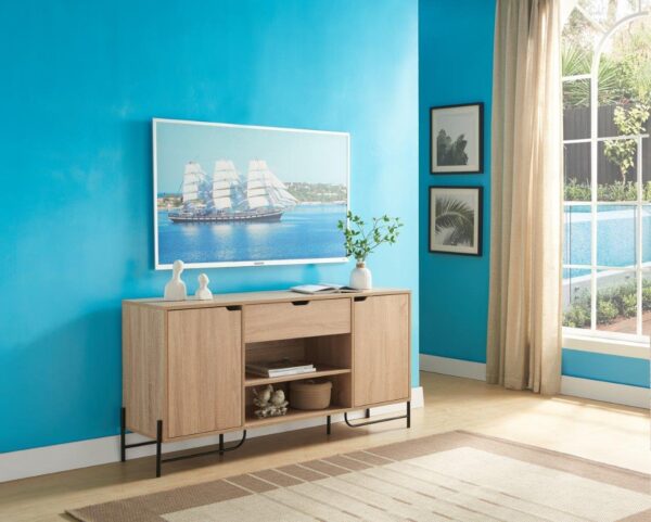 Buffet With Metal Legs With Two Door One Drawer Six Shelves - Light Brown / Black