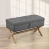 Storage Ottoman, Button-Tufted Ottoman Linen Storage Bench, Ottoman With Storage - Antique Dark Gray - Image 2