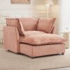 Modern Cozy Upholstered Armchair Sofa With Movable Ottoman, Wide Seat And Curved Armrests - Pink - Image 10