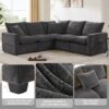 Modern L Shape Modular Sofa, 5 Seat Chenille Sectional Couch Set With 2 Pillows Included, Freely Combinable Indoor Funiture - Black / Gray - Image 13