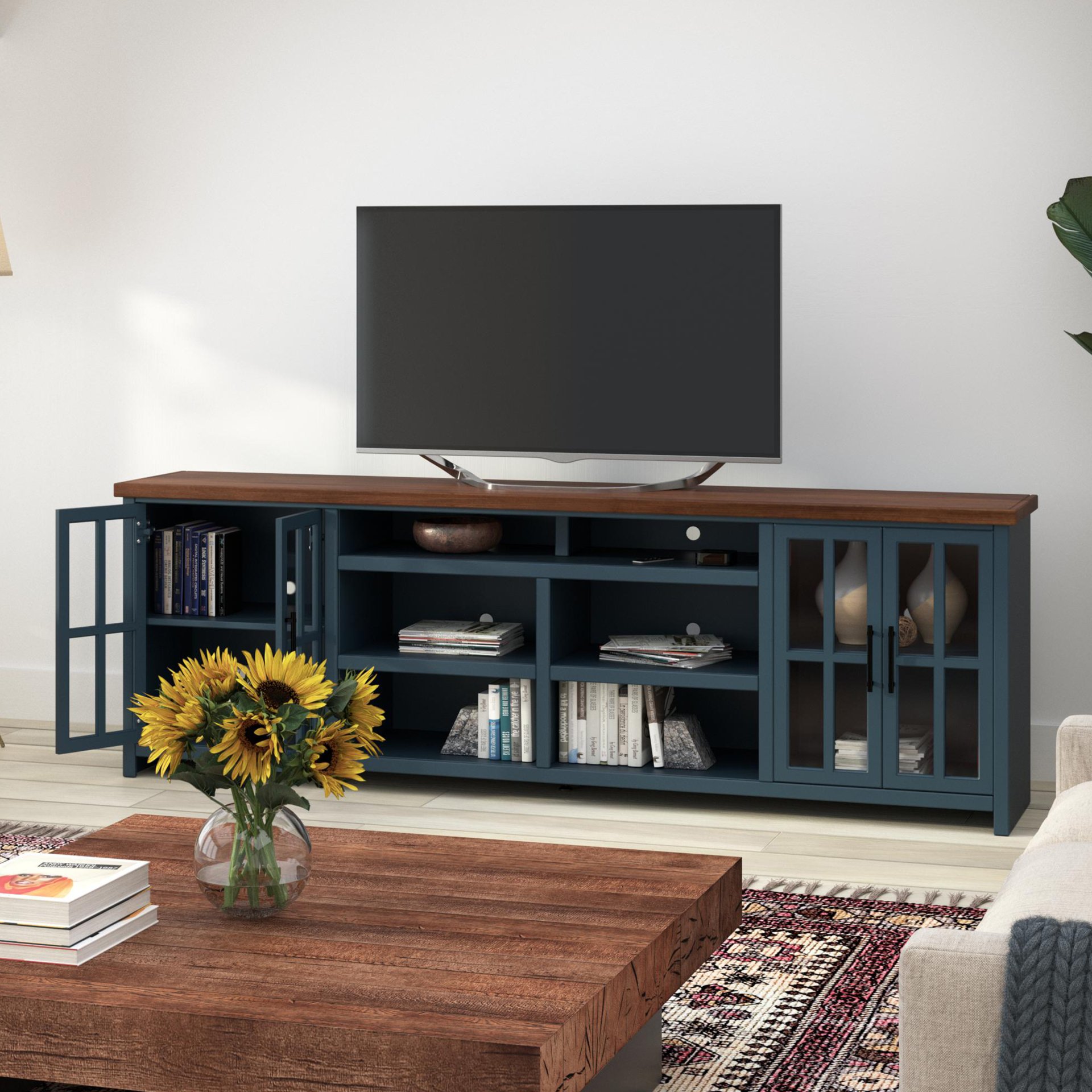 Nantucket - TV Stand Console For TVs Up To 100" - Blue Denim, Whiskey - Image 5