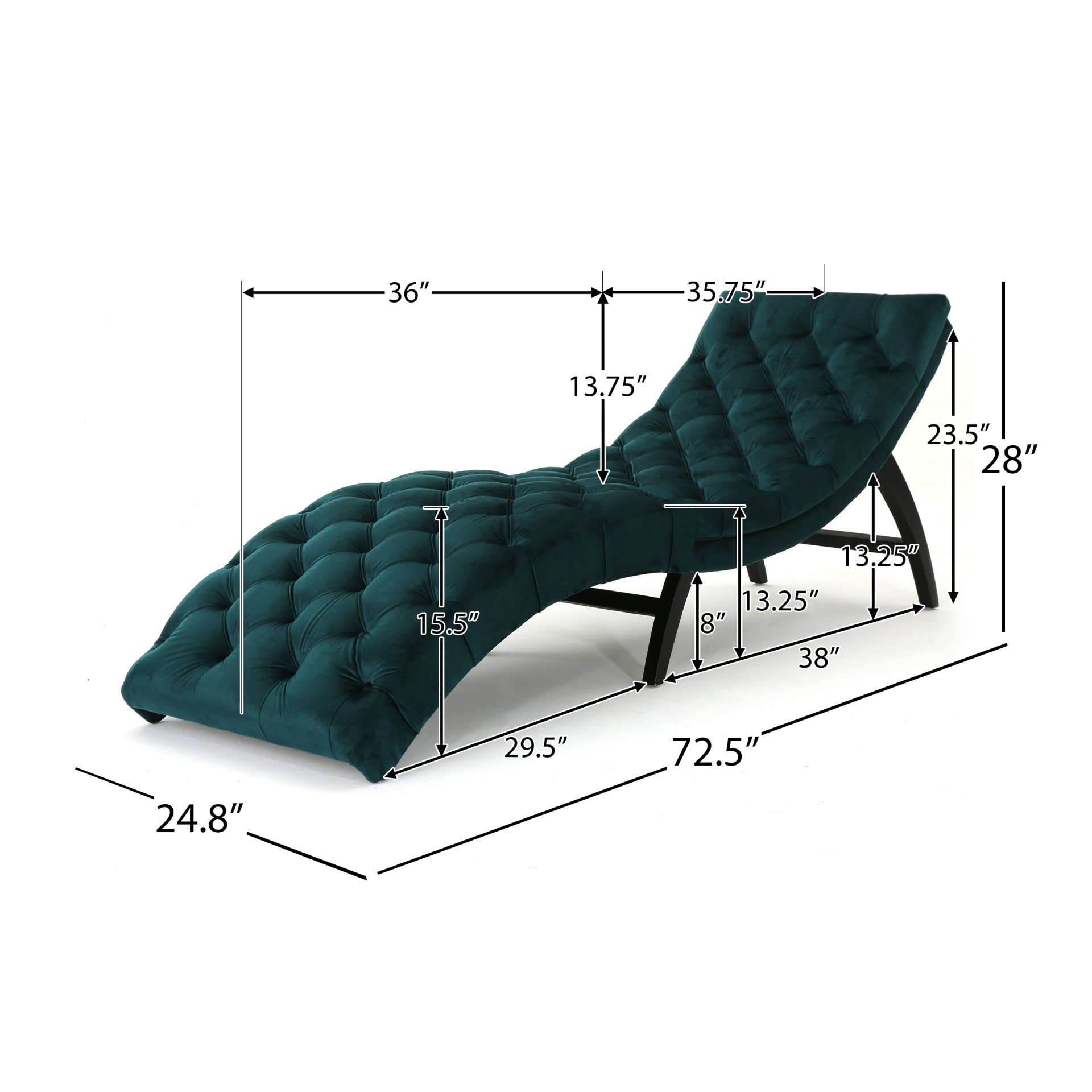 Elegant Tufted Chaise Lounge With Curved Design - Teal - Image 3