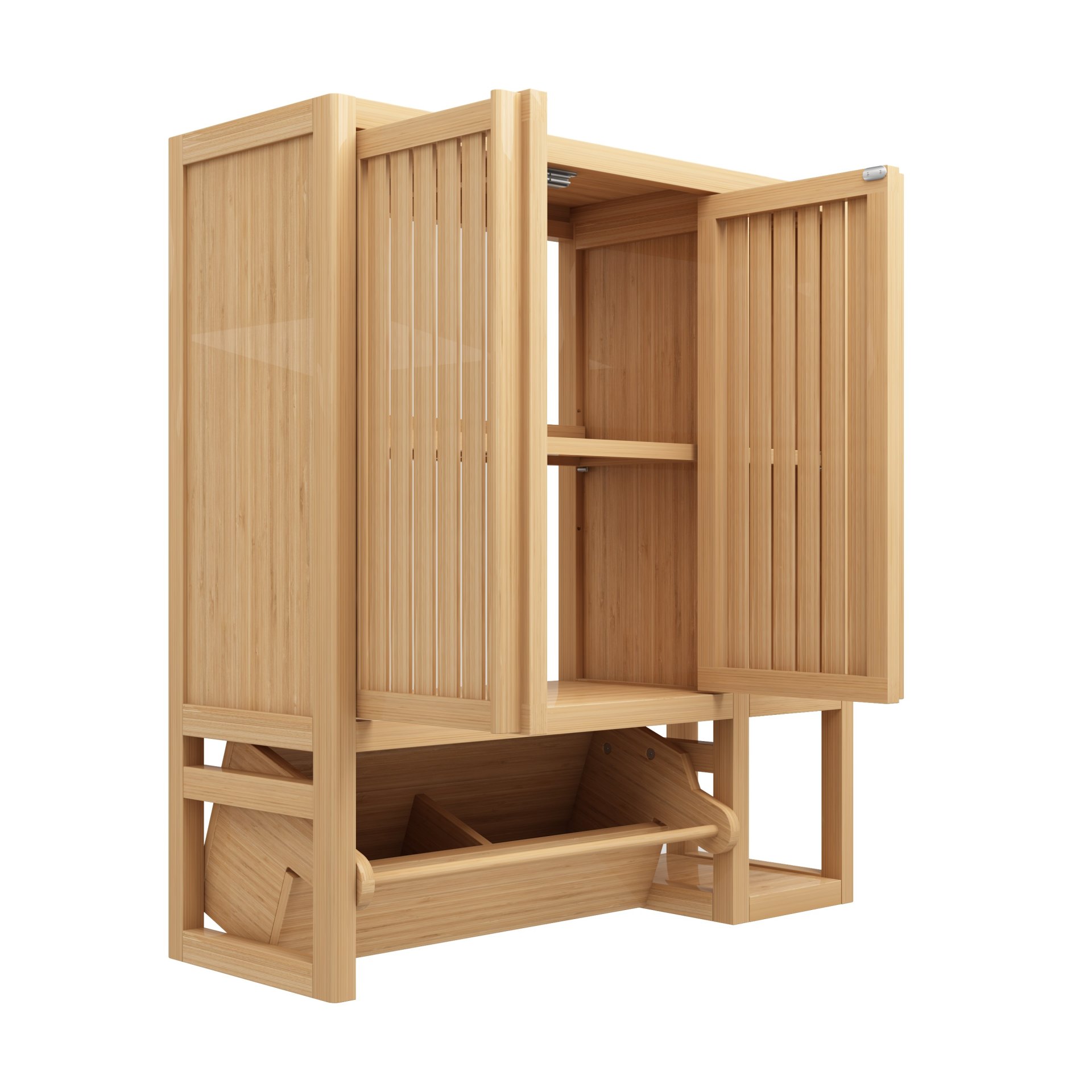 Elegant Bamboo Wall Mounted Bathroom Cabinet With Storage For Toiletries And Towels - Neutral - Image 7