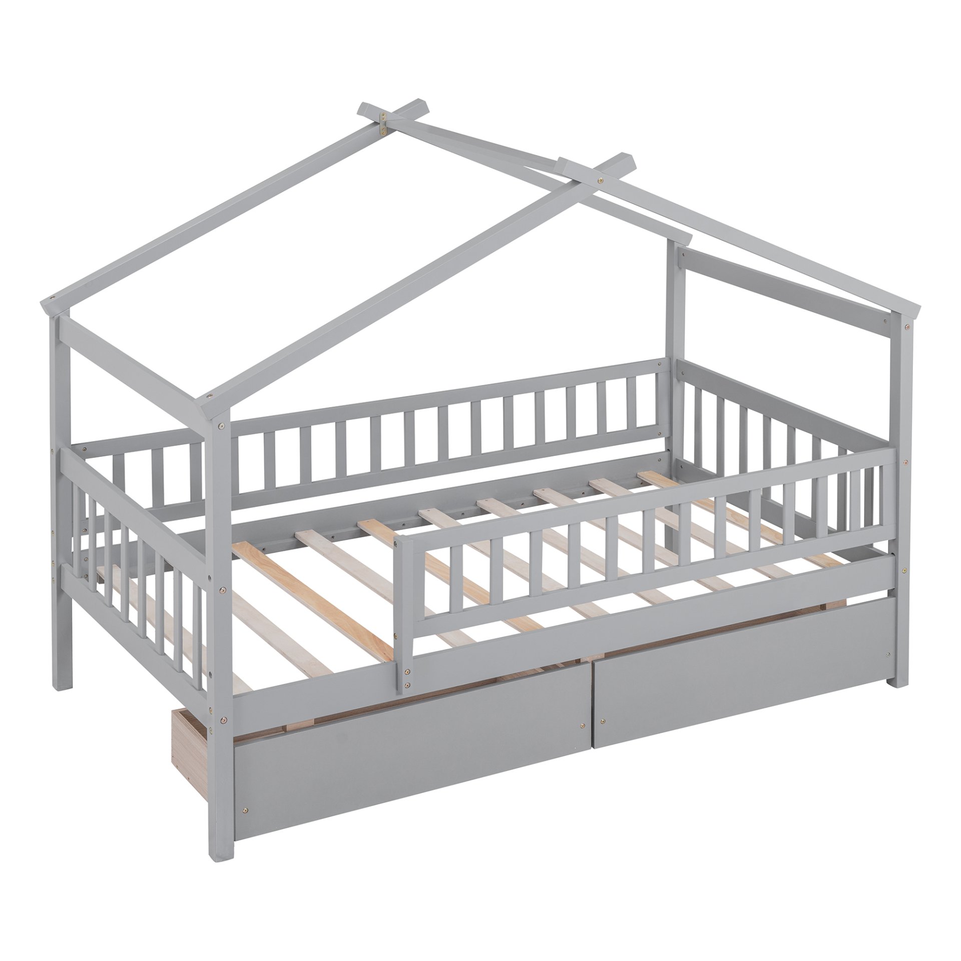 Twin Size House Bed With 2 Drawers - Gray - Image 13