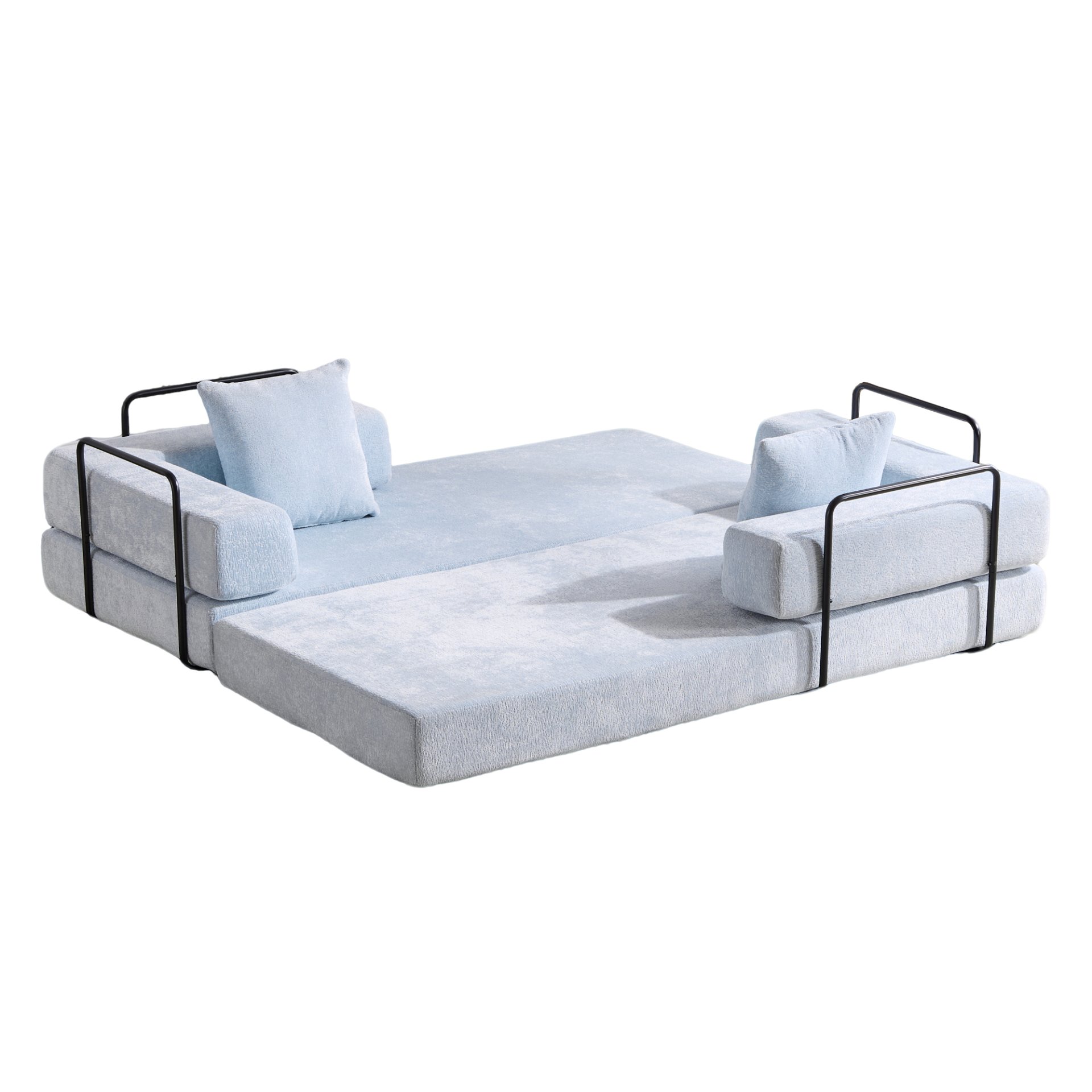 Floor Couch, Compression Sofa, Convertible Floor Sofa Bed With Pillow Back Support Armrest - Light Blue - Image 17