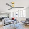 Indoor Ceiling Fan Without Light 3 Solid Wood Blades Remote Control Reversible Dc Motor - Gold - Image 7