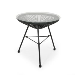 Nusa - Side Table With Tempered Glass Top - Black