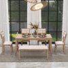 6 Piece Dining Set Classic And Traditional Style, Includes Dining Table, 4 Upholstered Chairs & Bench - Natural Wash - Image 5