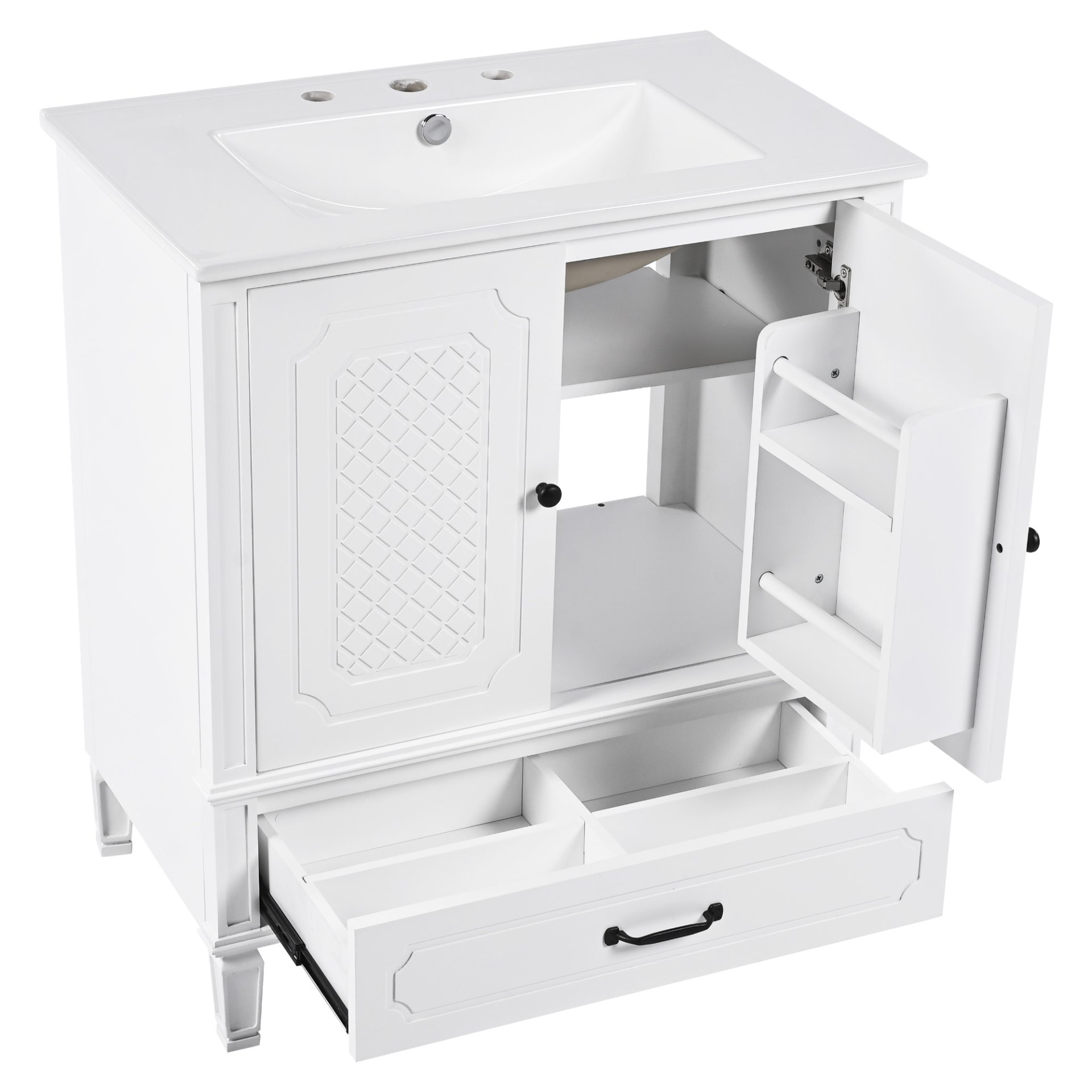 Vintage Style 30" Bathroom Vanity With Sink, Multi Functional Storage, Soft Closing Door - White - Image 14