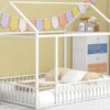 Full Size Bed House Bed Frame With Fence - White - Image 10