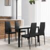 5 Pieces Dining Table Set For 4, Kitchen Room Tempered Glass Dining Table, 4 Faux Leather Chairs - Black - Image 2
