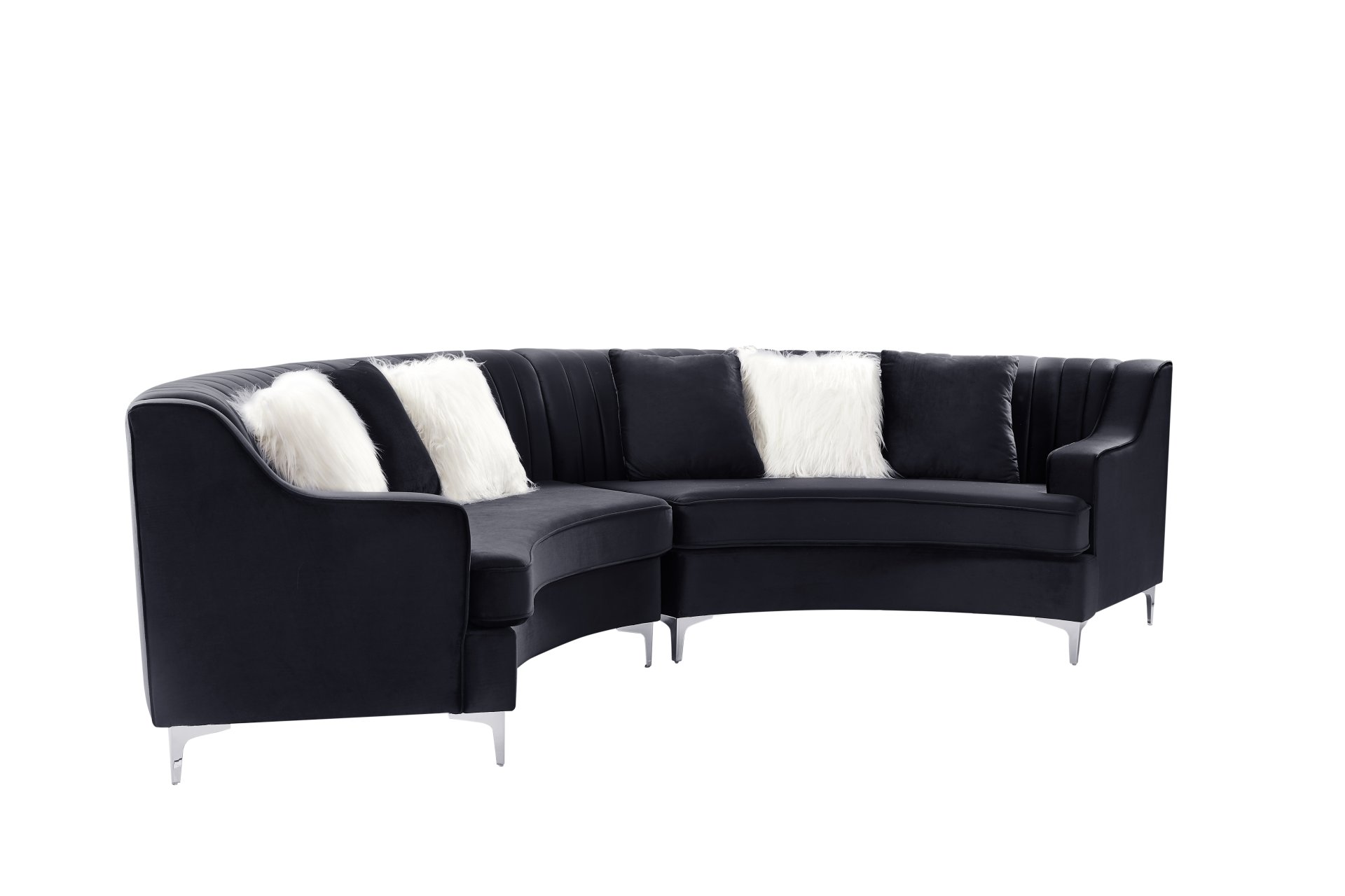 Velvet Curved Sofa - Black - Image 5