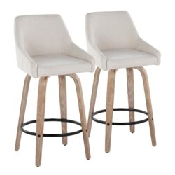 Hannah - Transitional Fixed Height Counter Stool With Swivel With Round Footrest (Set of 2) - Whitewashed / Cream