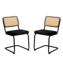 Dining Chairs, Velvet Rattan Side Accent Chairs With Painted Legs, Modern Mid - Century Breuer Designed Chairs, Upholstered Dining Living Room Kitchen Chairs (Set of 2) - Black