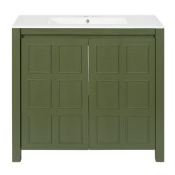 36" Bathroom Vanity Organizer With Sink, Storage Cabinet - Olive Green