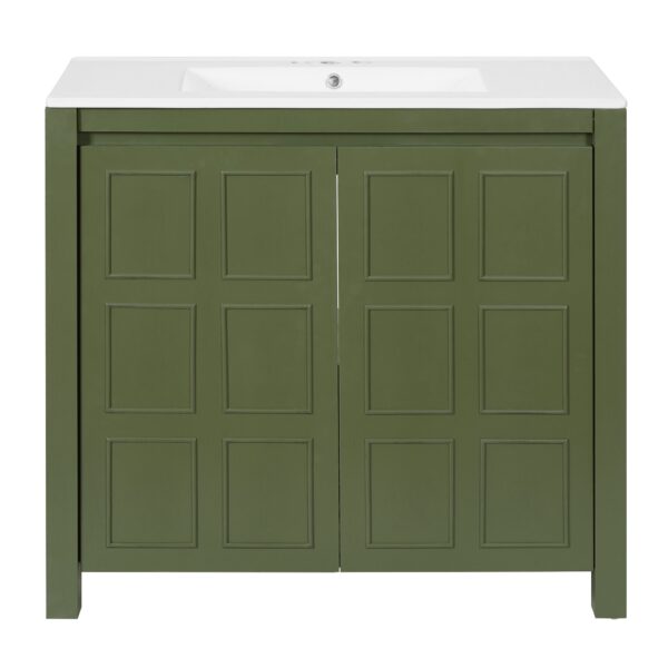 36" Bathroom Vanity Organizer With Sink, Storage Cabinet - Olive Green