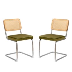 Dining Chairs, Velvet Rattan Side Accent Chairs With Chrome Legs, Modern Mid - Century Breuer Designed Chairs, Upholstered Dining Living Room Kitchen Chairs (Set of 2) - Olive Green