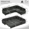 L-Shaped Sofa Couch With Pull Out Bed With Nailhead Trim & Rolled Arm, Sectional Couches, For Living Room - Dark Gray - Image 3