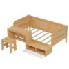 Twin Size Daybed With Storage Shelves And Lockers, Multi Functional Bed With Study Desk And Matching Stool - Natural - Image 7