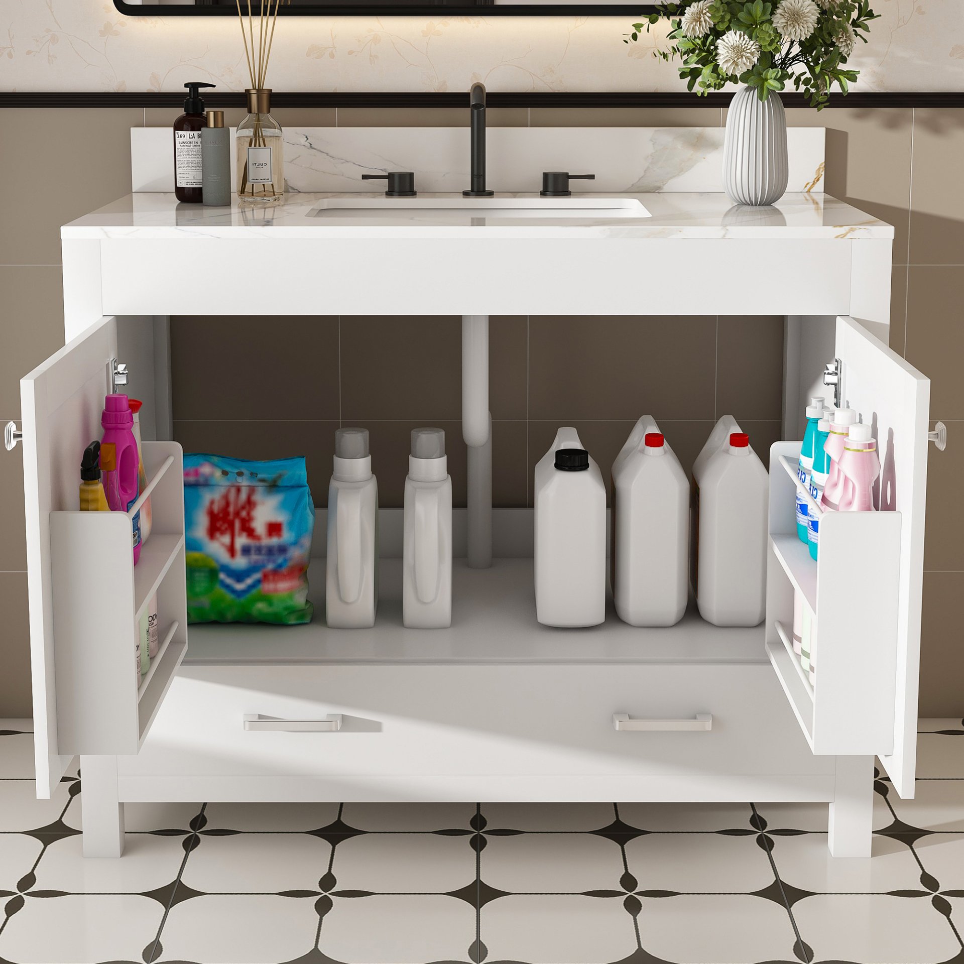 43" Bathroom Vanity, Multi Functional Cabinet With Doors And Drawer - White - Image 10