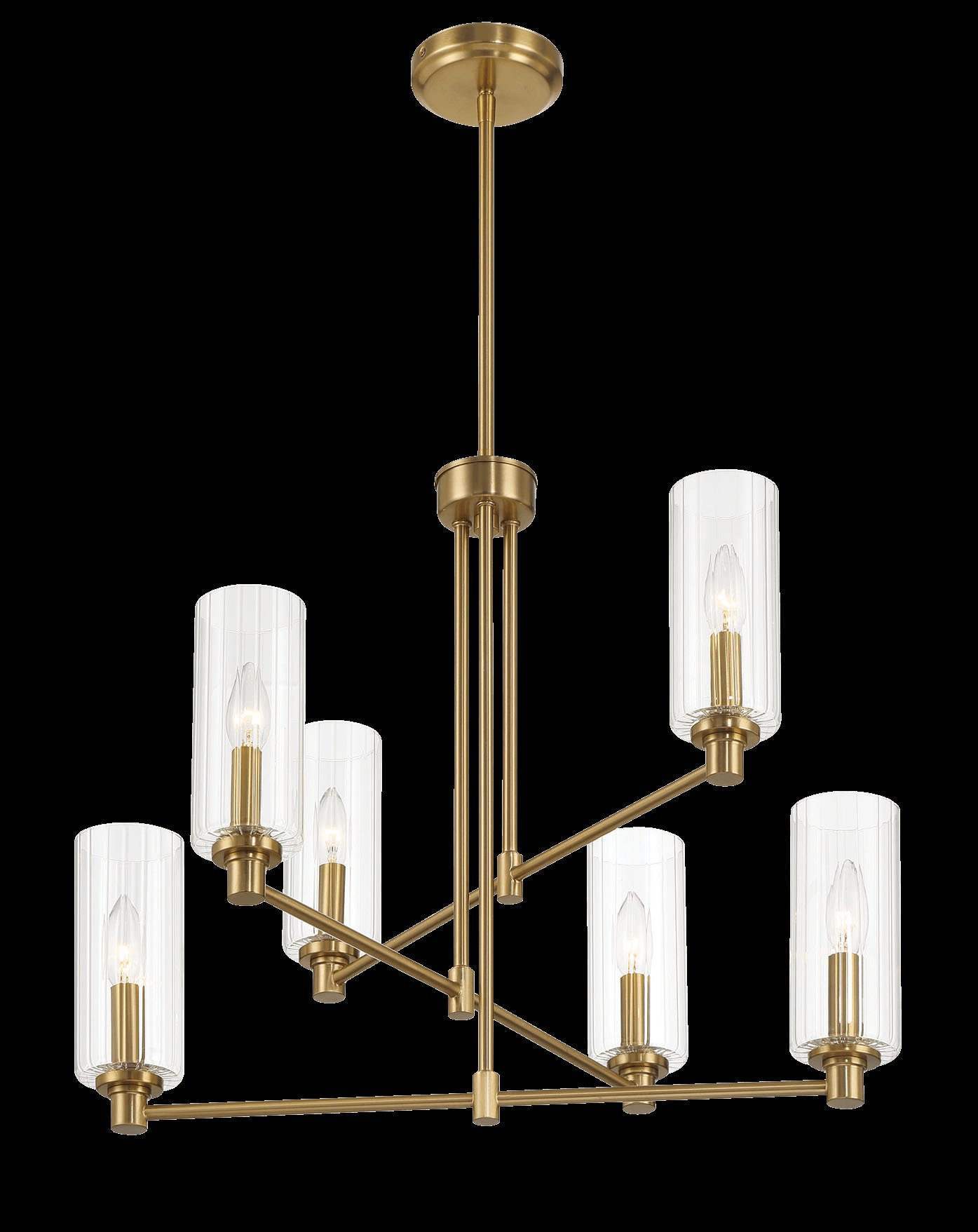 Timeless - 6 Lights Chandelier With Clear Ribbed Satin - Antique Brass / Clear / Gold - Image 4