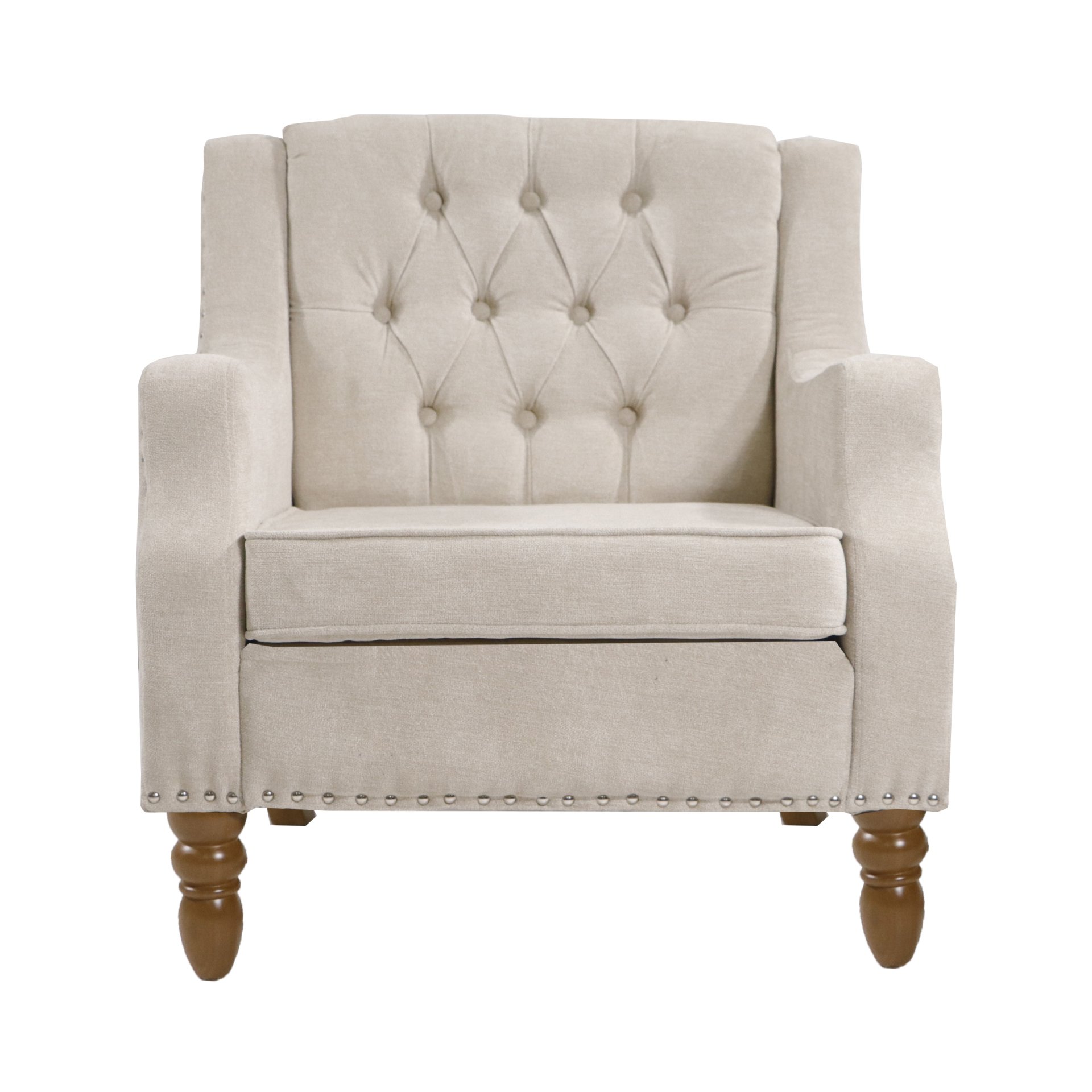 Accent Chair, Living Room Chair, Footrest Chair Set With Vintage Brass Studs, Button Tufted Upholstered Armchair For Living Room, Comfy Reading Chair For Bedroom, Reception Room - Beige - Image 12