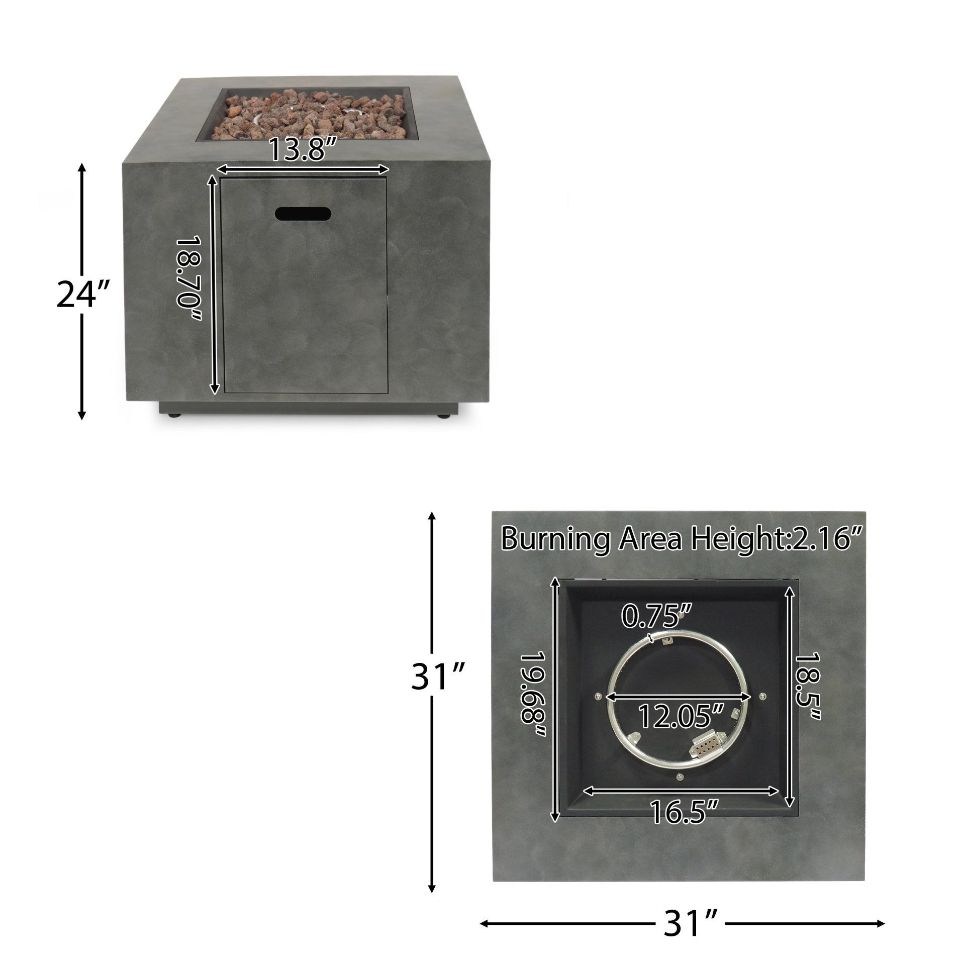 Modern Iron Square Fire Pit With 50, 000 Btu Output - Stone Gray - Image 3