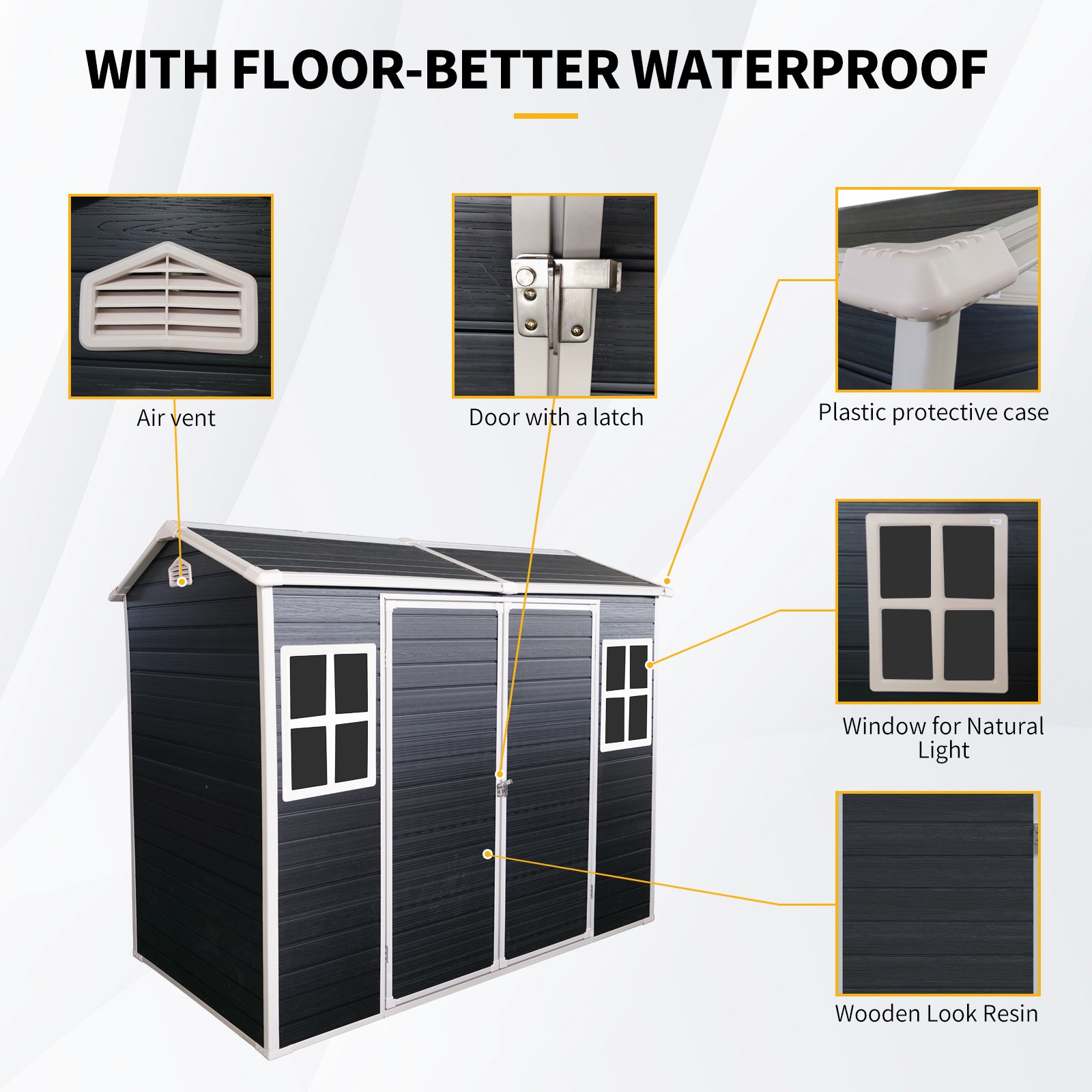 Resin Outdoor Storage Shed With Two-Window And Double-Door, Plastic Shed With Floor For Gargen, Patio, Yard, Lawn - Black - Image 6