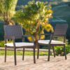 Outdoor Wicker Dining Chair With Water Resistant Cushions (Set of 2) - White / Brown - Image 9
