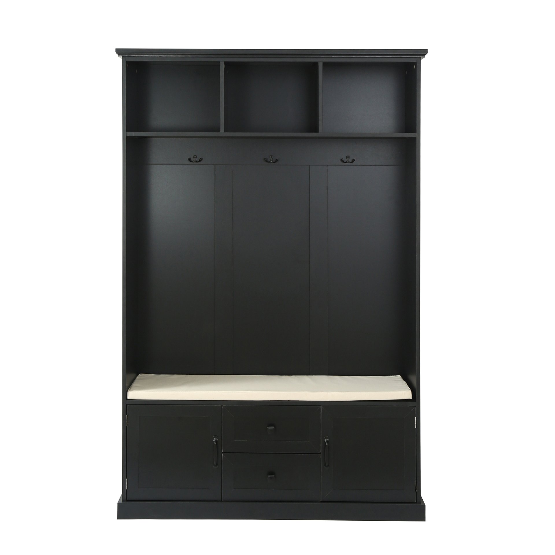 Hall Tree With 3 Hooks, Coat Hanger, Entryway Bench, Storage Bench, 3 In 1 Design, For Entrance, Hallway - Black - Image 5