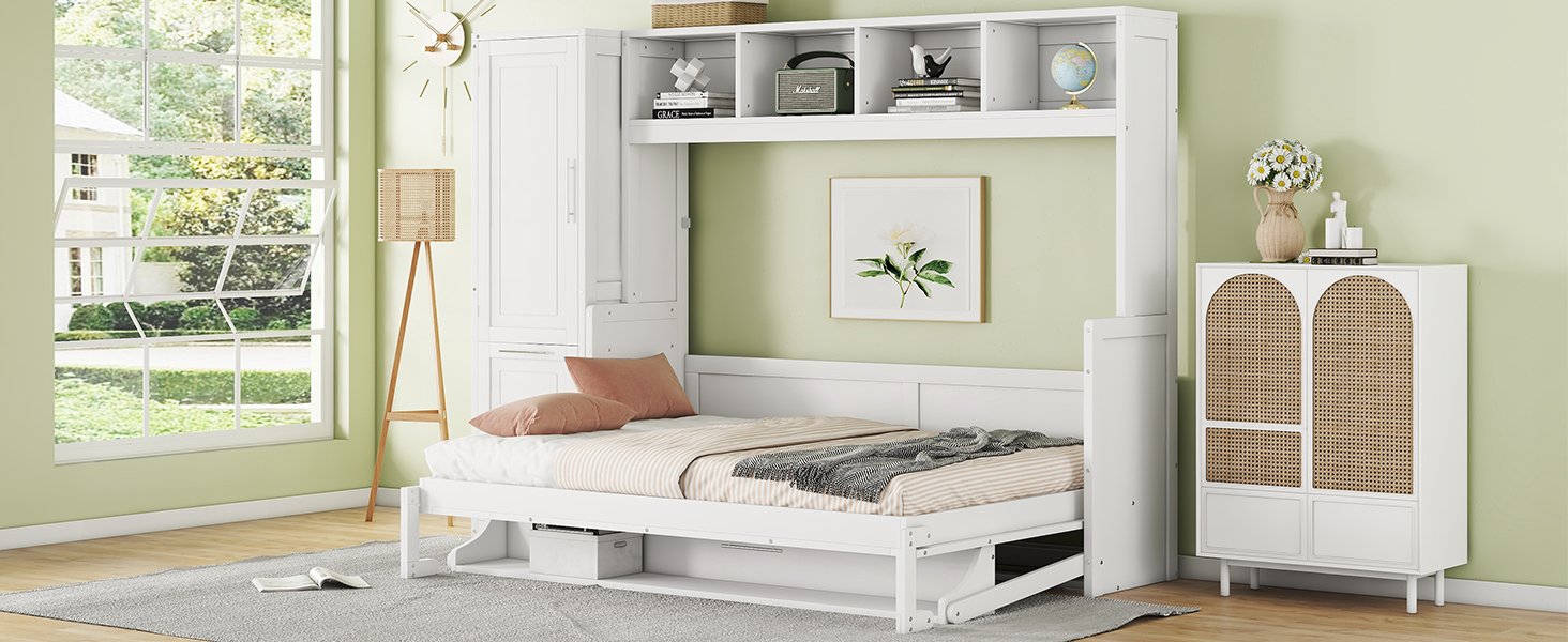 Full Size Murphy Wall Bed With Closet And Drawers - White - Image 20