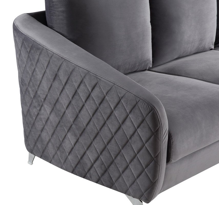 Sofia - Velvet Fabric Sofa, Loveseat, Chair Living Room (Set of 3) - Gray - Image 9