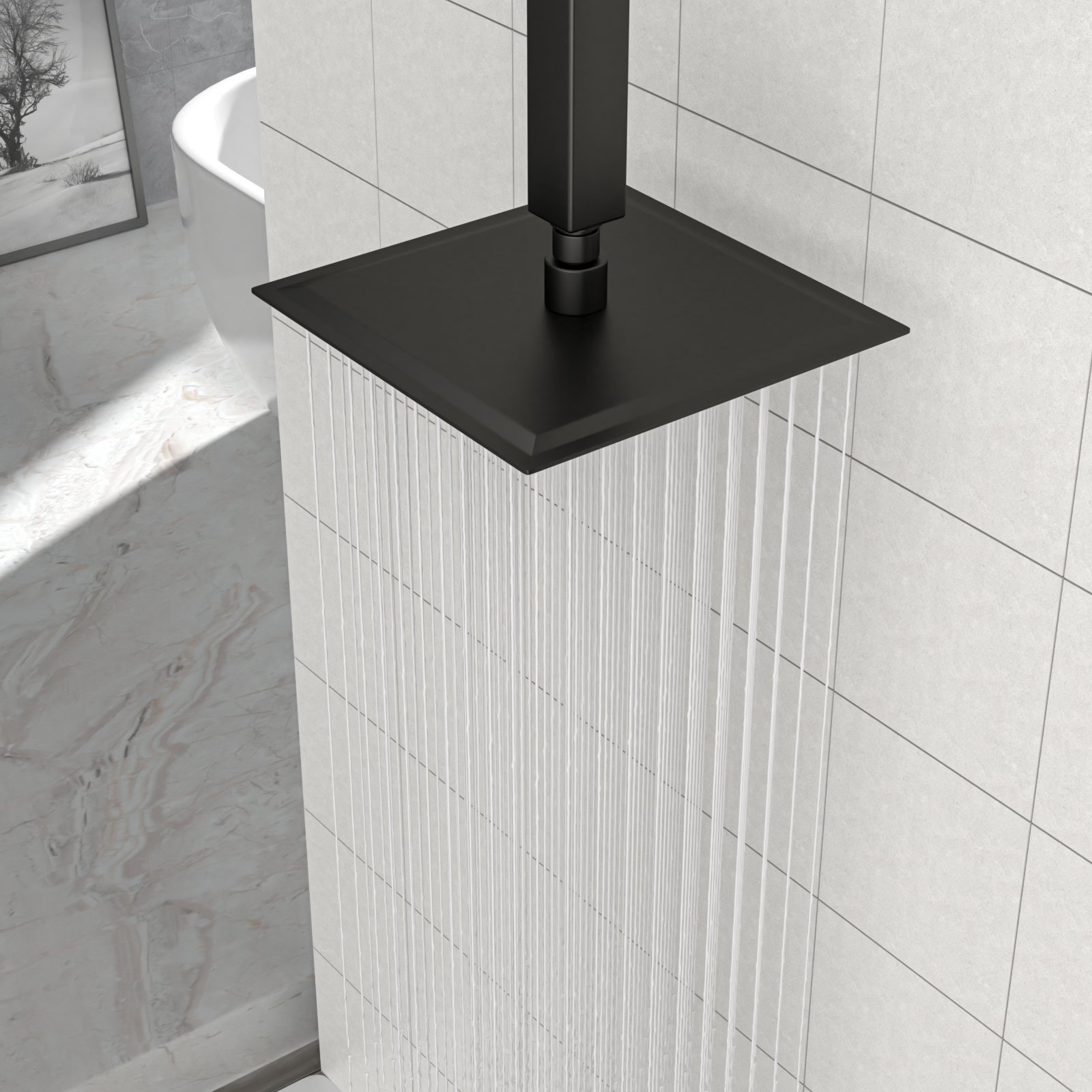 8" Square Rain Shower Head, Ceiling / Wall Mount Stainless Steel Bath Fixture - Matte Black - Image 4