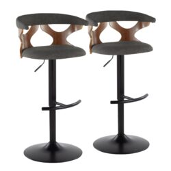 Gardenia - Contemporary Adjustable Barstool With Swivel With Rounded T Footrest (Set of 2) - Black / Walnut / Charcoal