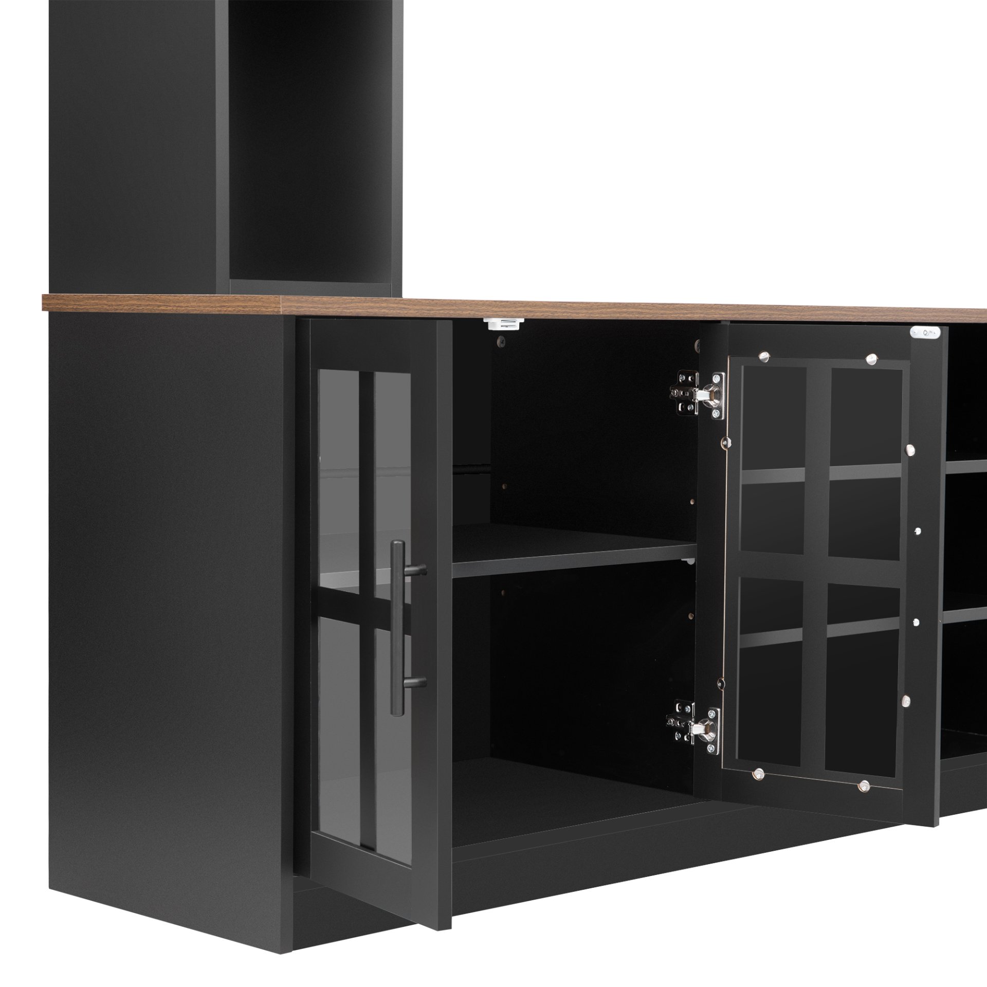 Wall Unit Entertainment Center With Bookshelves For TVs Up To 80", Modern TV Stand Media Console With Cabinets, Tempered Glass Doors And Adjustable Shelves For Living Room - Black - Image 19