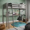 Everest - Twin Size Loft Bed Frame With Stairs High Loft Bed With Desk And Storage, Solid Wood - Gray - Image 2