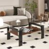 Modern Rectangular Coffee Table With Tempered Glass Top Layer - Gray - Image 4