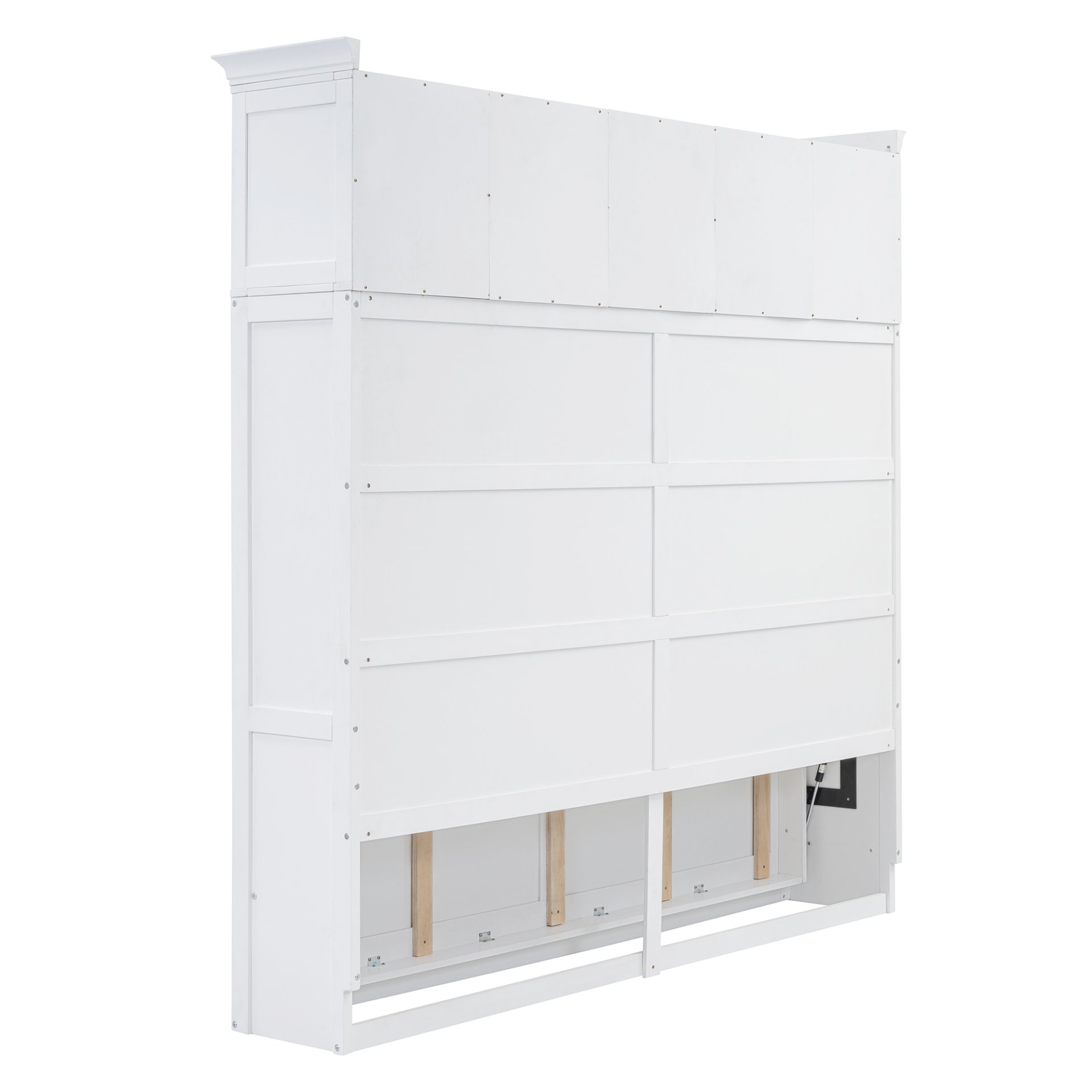 Full Size Space Saving Murphy Wall Bed With Top Cabinets, Flexible Slats - White - Image 17