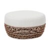 Willow - Round Upholstered Woven Patio Ottoman, Wicker Frame - Wheat Beige / Golden Brown - Image 3