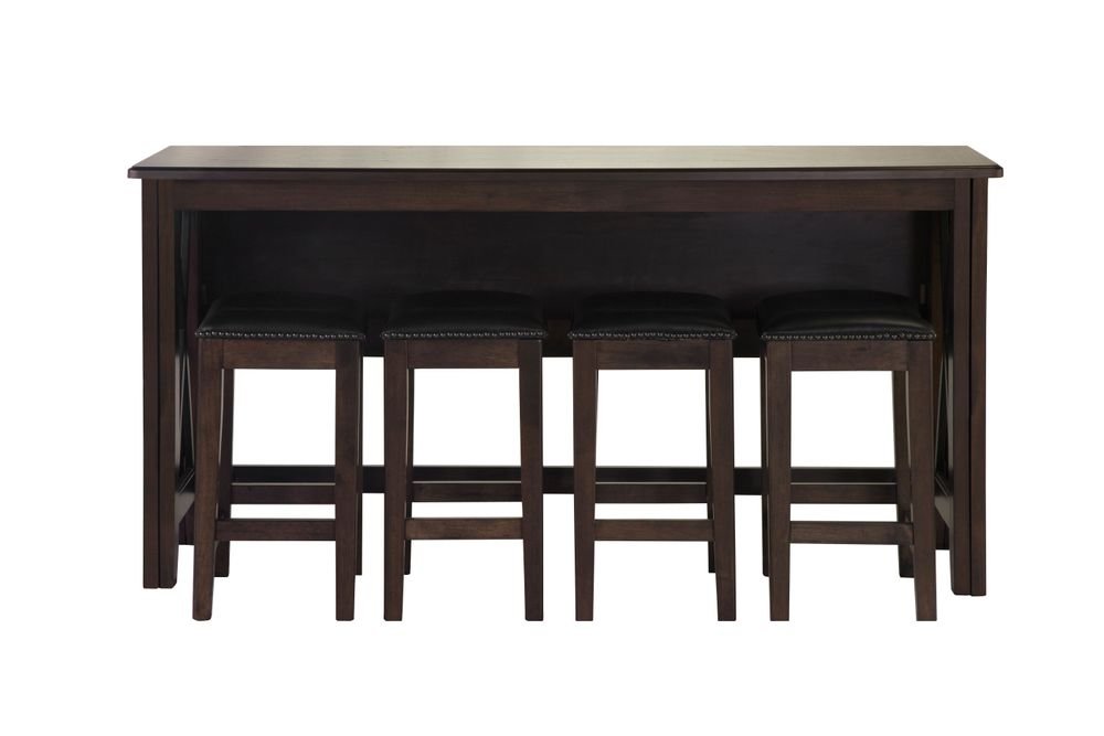 Drop Leaf Table With 4 Stools - Dark Brown - Image 6