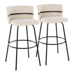 Cinch - Glam / Art Deco Fixed Height Barstool With Swivel With Round Footrest (Set of 2) - Black / Cream