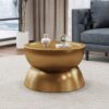 Metal Hammered Coffee Table With Stunning Hourglass Design - Gold - Image 8