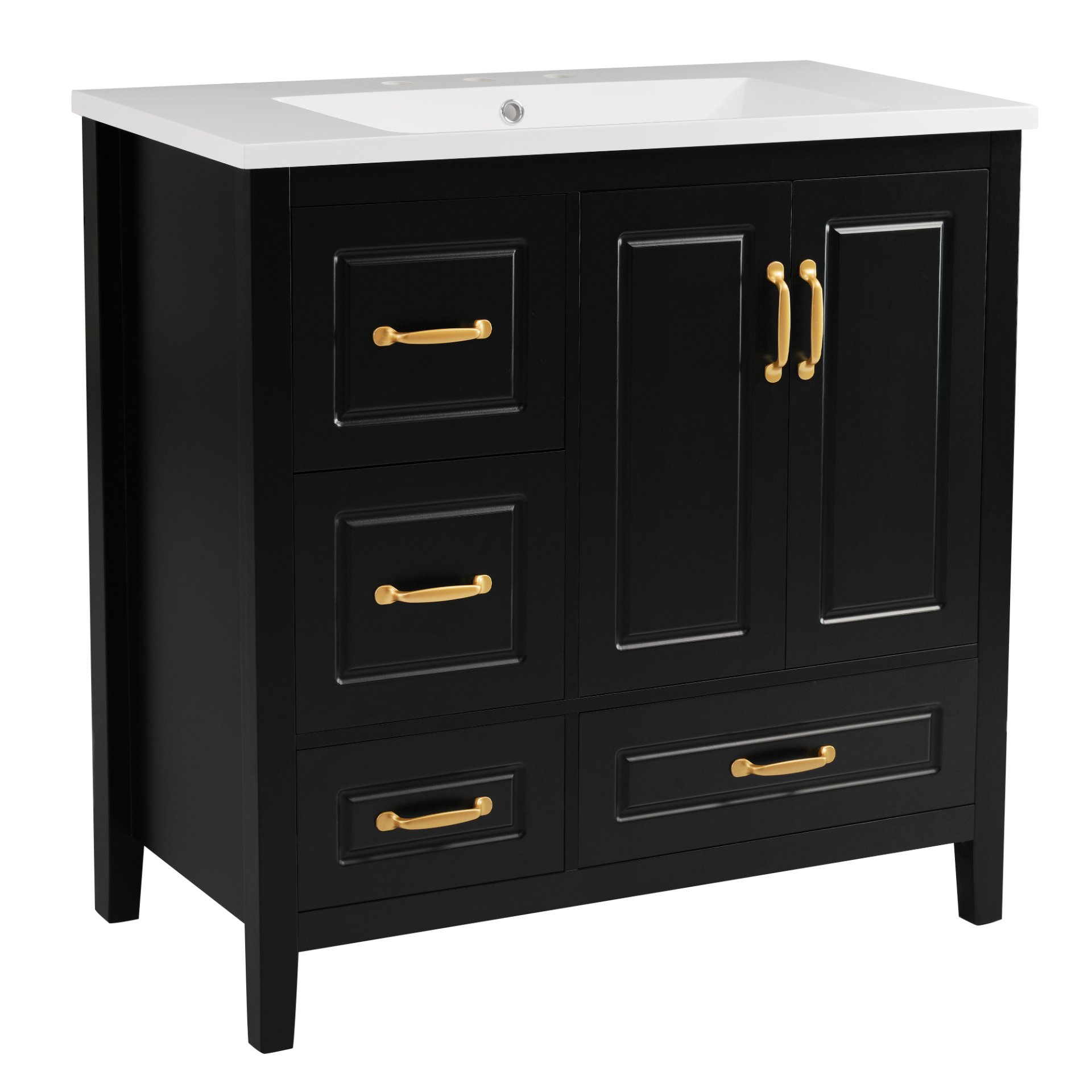Bathroom Vanity With Sink, Soft Closing Doors & Drawers, Metal Handles - Black - Image 16