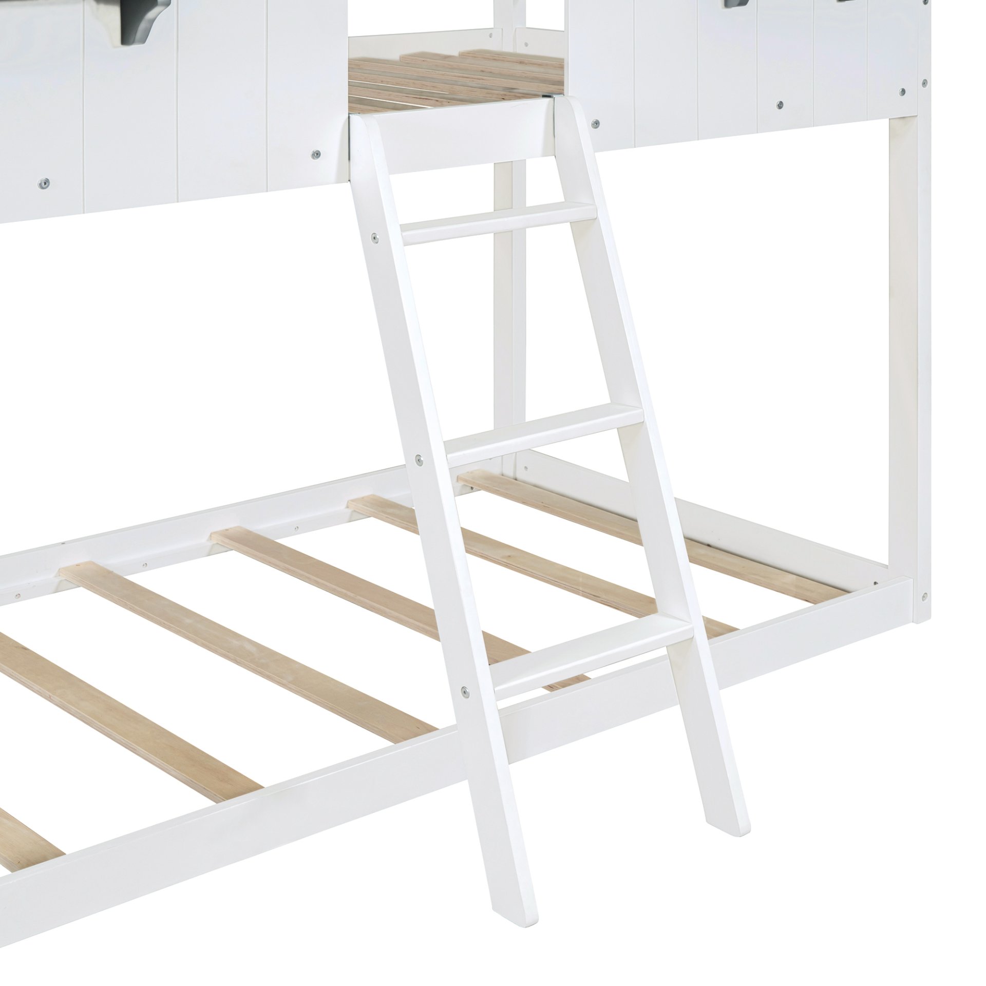 Twin Over Twin Bunk Bed Bed With Roof, Window, Guardrail, Ladder - White - Image 11