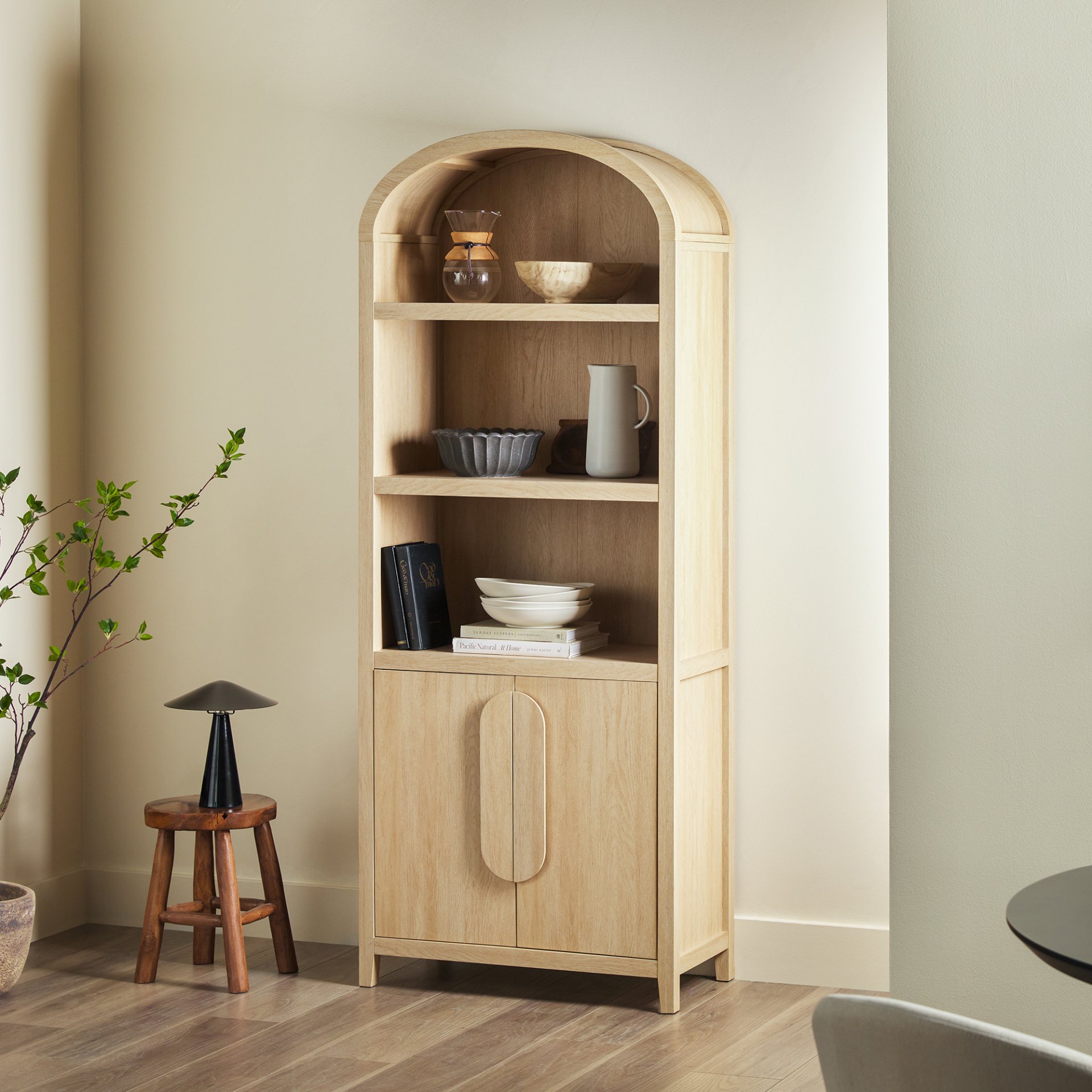 Modern 3 Shelf Open Arched Bookcase Cabinet - Oak - Image 6