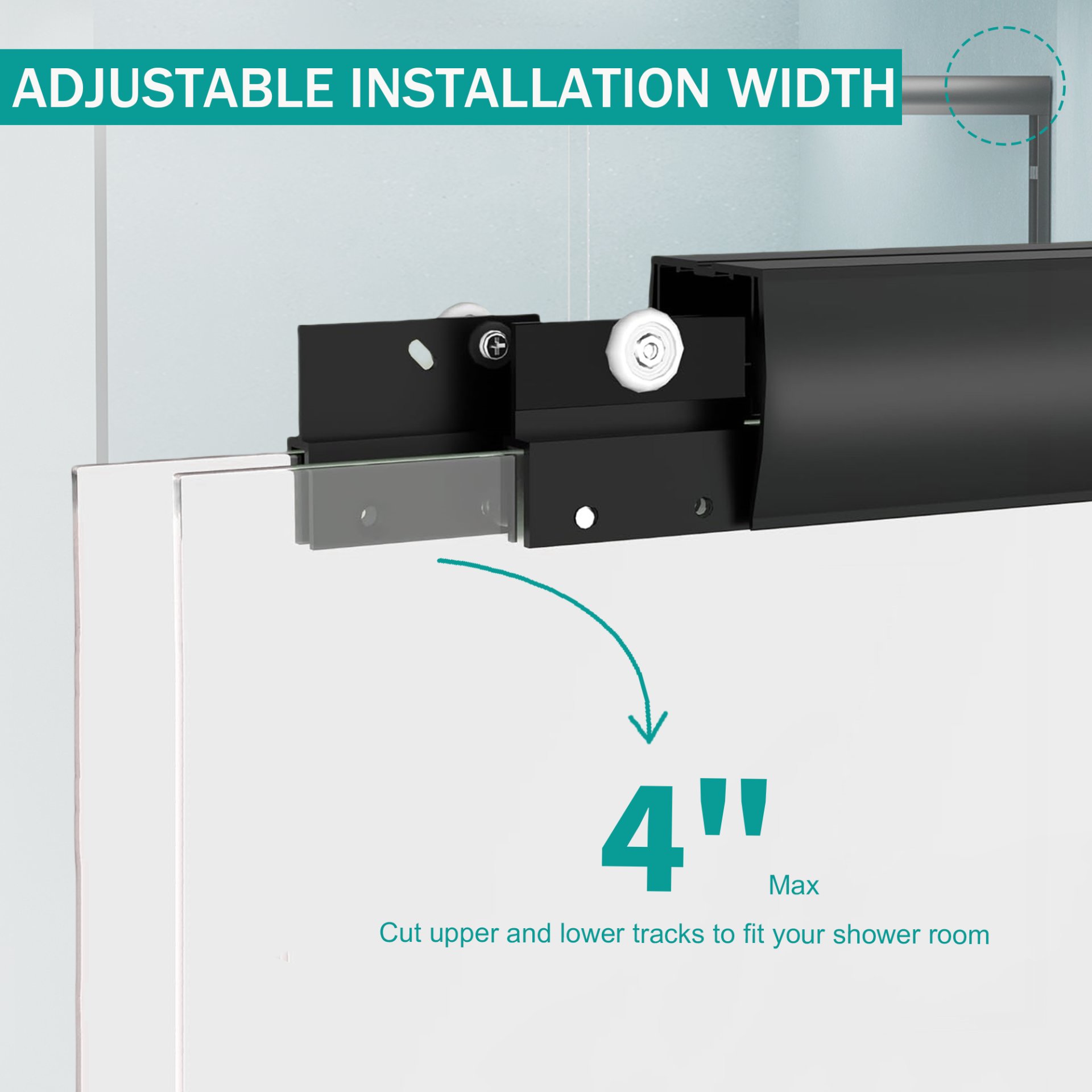 Double Sliding Bathtub Shower Door, Semi Frameless Bypass Tub Door, 1 / 4" (6Mm) Tempered Glass With Explosion - Proof Film, Adjustable Aluminum Alloy Frame - Matte Black - Image 5