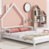 Full House-Shaped Headboard Bed With Handrails, Slats - White - Image 6